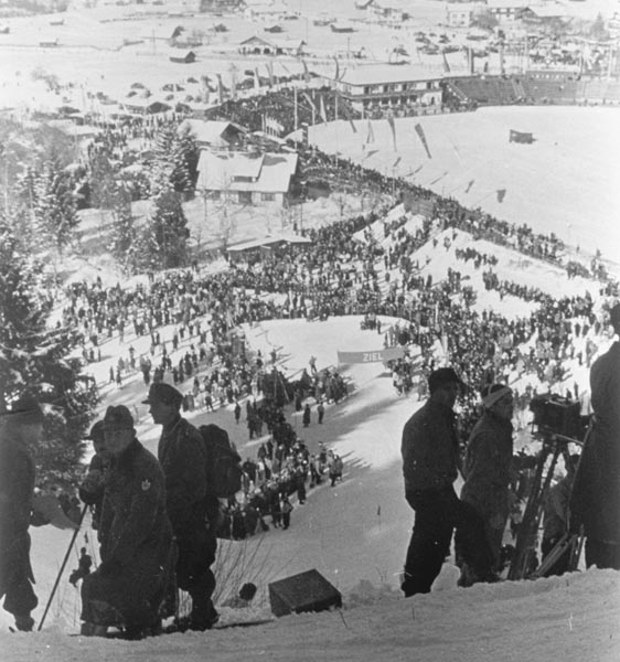 The finish of the skiing competition at the 1936 Olympic Winter Games