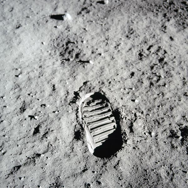 The iconic footprint made on the lunar surface during the first journey to the moon