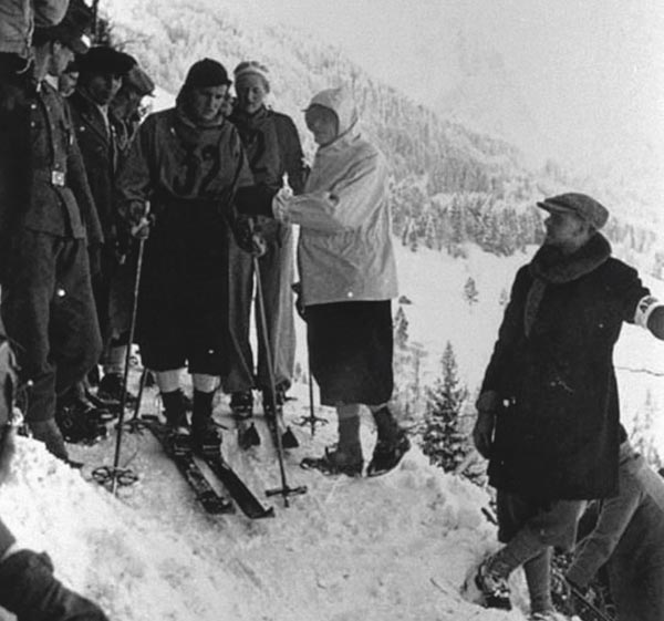 The skiing competition begins at the Olympic Winter Games in 1936